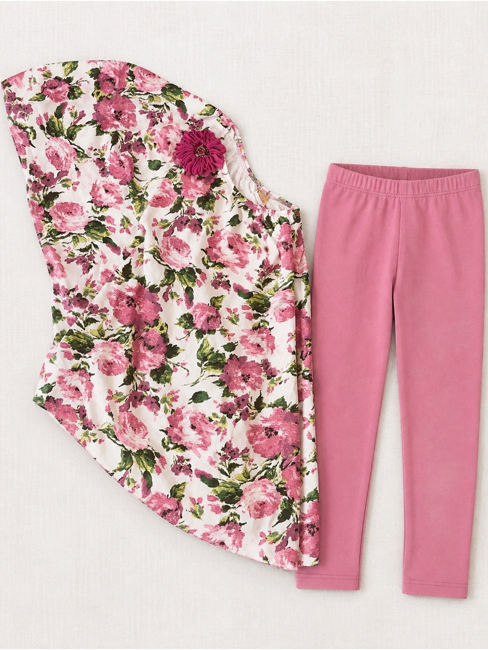 Mia Belle Girls Floral One-Shoulder Tunic & Pink Leggings Set – Size 12 – NWT